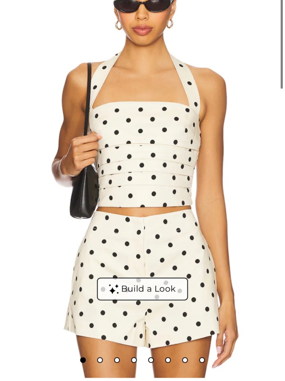 L'Academie White Polka Dot Halter Crop Top - Black Dots